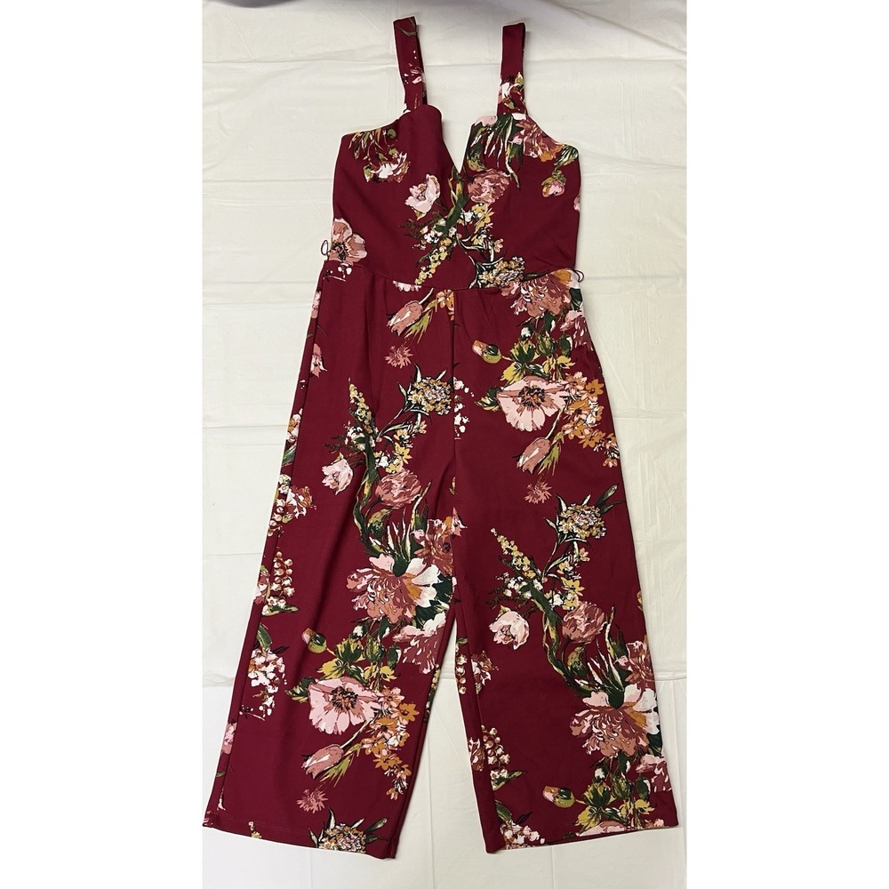 Xhilaration Jumpsuit Sleeveless Red Floral Women's Size S Pre-Owned No Belt